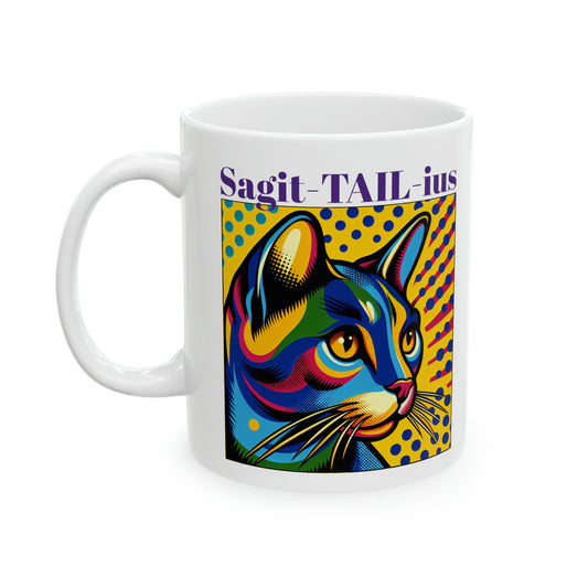 Sagit-TAIL-ius the Sagittarius CAT MUG - WHITE 11oz
