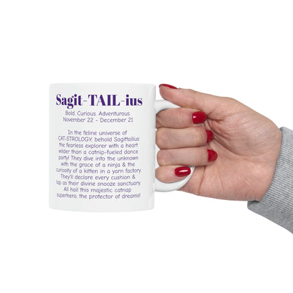 Sagit-TAIL-ius the Sagittarius CAT MUG - WHITE 11oz